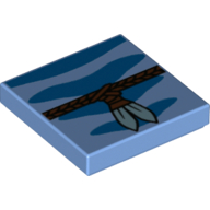 Tile 2 × 2 with Dark Azure Shapes, Rope with 2 Feathers print Mittelblau