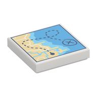 Tile 2 × 2 with Map of City/Ocean with Route print White