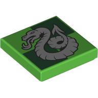 Tile 2 × 2 with Silver Snake, Slytherin Crest print Bright Green