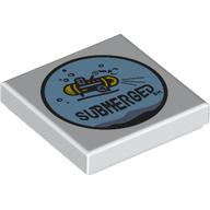 Tile 2 × 2 with 'SUBMERGED', Submarine in Light Blue Circle print White