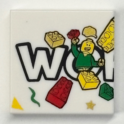 Tile 2 × 2 with 'WO', Bricks and Minifigure Print White