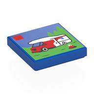 Tile 2 × 2 with LEGO Set, Camper Print in Blau
