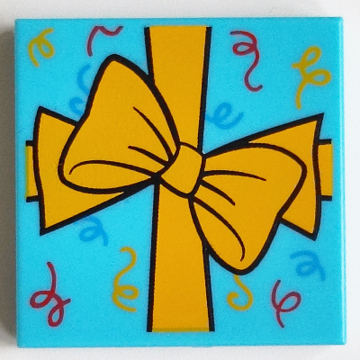 Tile 2 × 2 with Bright Light Orange Present Bow Print Mittelazur