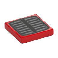 Tile 2 × 2 with Black Grill, Light Bluish Grey Slots print Red