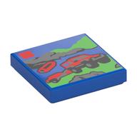 Tile 2 × 2 with LEGO Set Box print Blau