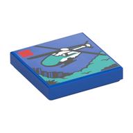 Tile 2 × 2 with LEGO Set Box, Police Helicopter print Blue