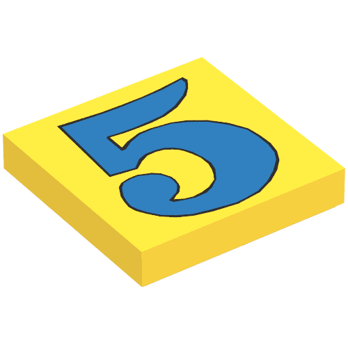 Tile 2 × 2 with Number 5 Blue print Gelb