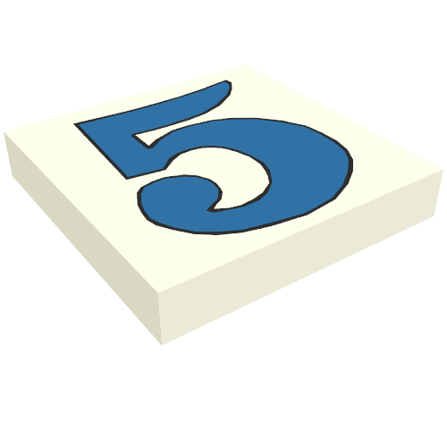 Tile 2 × 2 with Number 5 Blue print White