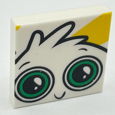 Tile 2 × 2 with Face with Large Green Eyes Print Weiß