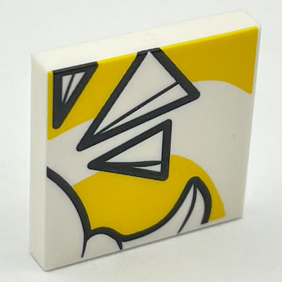 Tile 2 × 2 with White Triangles and Yellow Background Print White