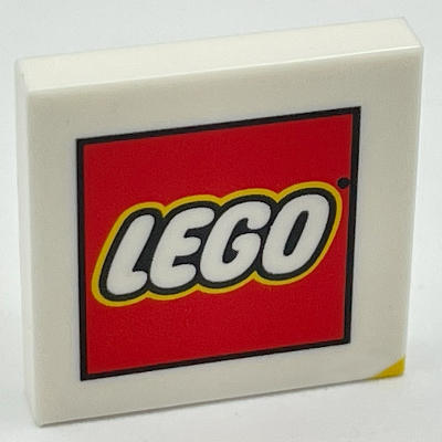 Tile 2 × 2 with 'LEGO' Logo and Yellow Bottom Right Corner Print Weiß