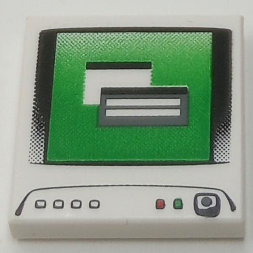 Tile 2 × 2 with Computer Monitor, Dark Bluish Gray Power Switch Dot Print