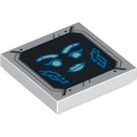 Tile 2 × 2 with Pixal Bot Blue Face on Black Background print White