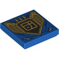 Tile 2 × 2 with Gold Shield, Asian Symbol print Blau