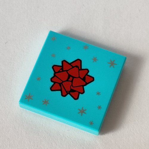 Tile 2 × 2 with Red Ribbon, Silver Stars print Mittelazur