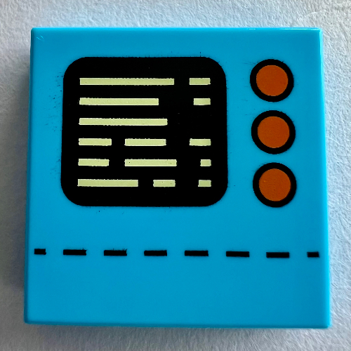 Tile 2 × 2 with Black Screen, Orange Button print Medium Azure