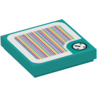 Tile 2 × 2 with Clock in Rounded Border and Barcode Print (Sticker) Dark Turquoise