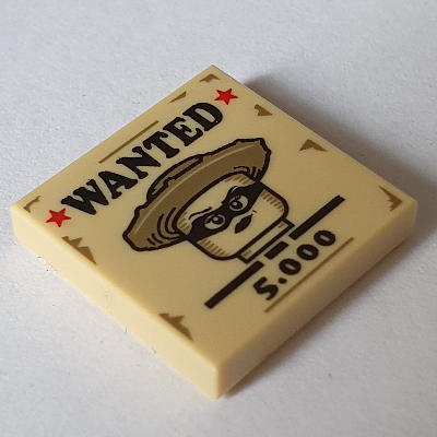 Tile 2 × 2 with Wanted Poster showing Face with Cowboy Hat and Eye Mask Beige