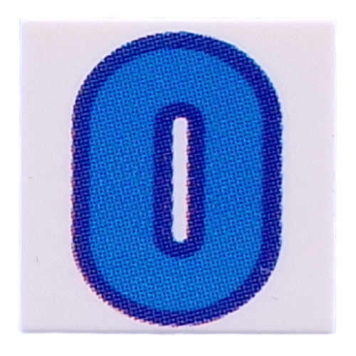 Tile 2 × 2 with Blue '0' print White
