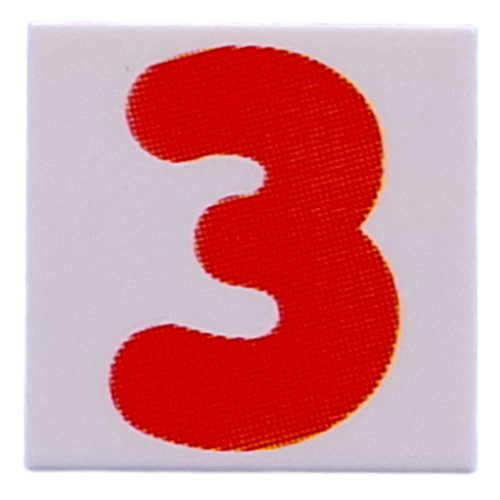 Tile 2 × 2 with Red '3' print Weiß