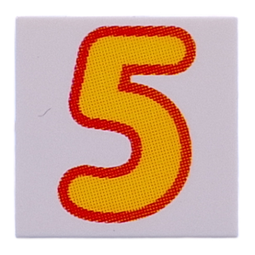 Tile 2 × 2 with Bright Light Orange '5' print Weiß