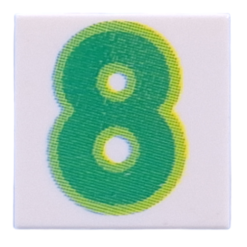 Tile 2 × 2 with Green '8' print White