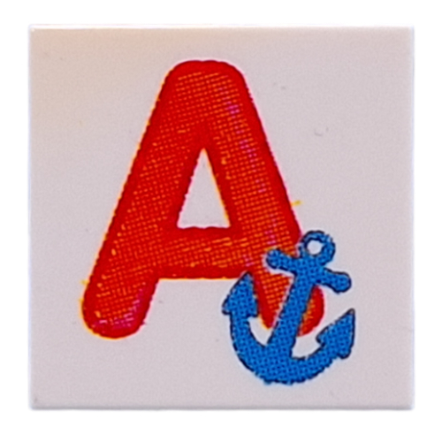 Tile 2 × 2 with Red 'A', Anchor print Weiß