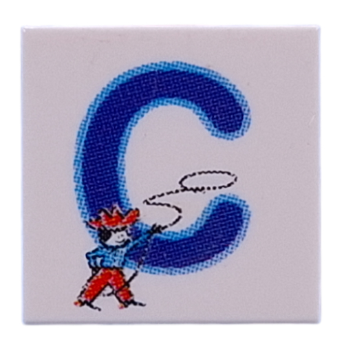 Tile 2 × 2 with Blue 'C', Cowboy print Weiß