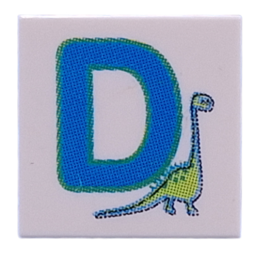 Tile 2 × 2 with Blue 'D', Dinosaur print White