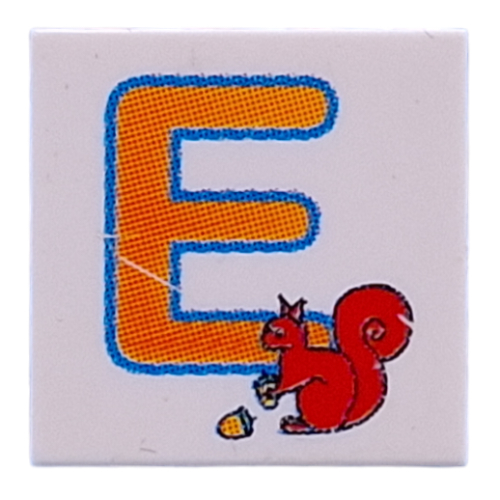 Tile 2 × 2 with Orange 'E', Squirrel print Weiß