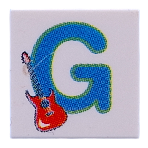 Tile 2 × 2 with Blue 'G', Guitar print White