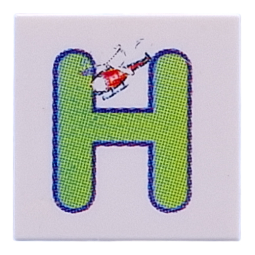 Tile 2 × 2 with Lime 'H', Helicopter print White