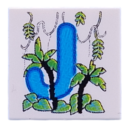 Tile 2 × 2 with Medium Blue 'J', Jungle print White