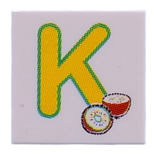 Tile 2 × 2 with Yellow 'K', Kiwi print Weiß