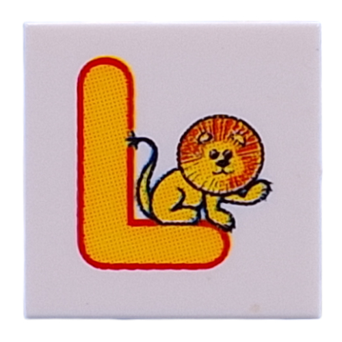 Tile 2 × 2 with Yellow 'L', Lion print White