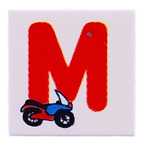 Tile 2 × 2 with Red 'M', Motorcycle print Weiß