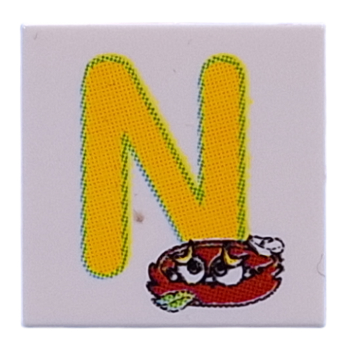 Tile 2 × 2 with Yellow 'N', Nest print Weiß