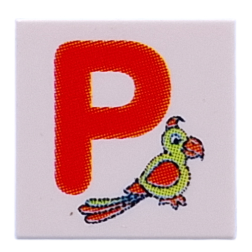 Tile 2 × 2 with Red 'P', Parrot print Weiß