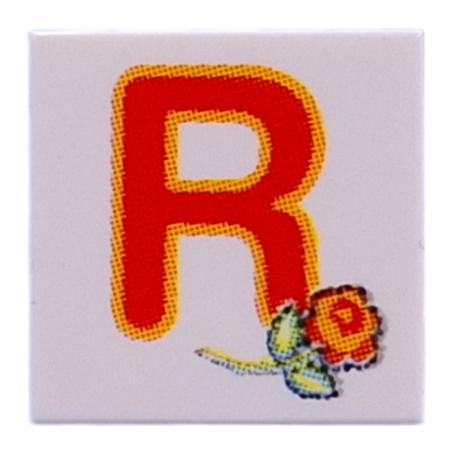 Tile 2 × 2 with Red 'R', Rose print White