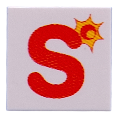 Tile 2 × 2 with Red 'S', Sun print Weiß