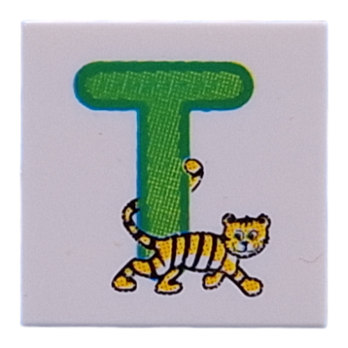 Tile 2 × 2 with Lime 'T', Tiger print White