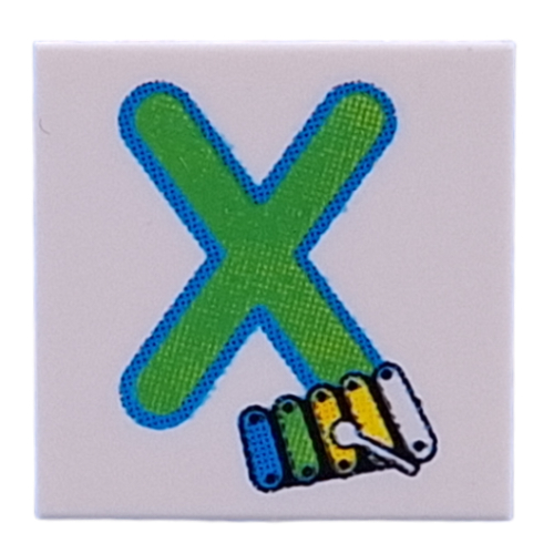 Tile 2 × 2 with Lime 'X', Xylophone print White