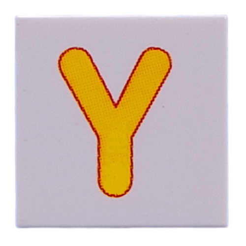 Tile 2 × 2 with Yellow 'Y' print White