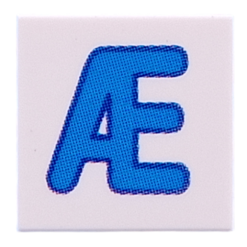 Tile 2 × 2 with Blue 'Æ' print Weiß