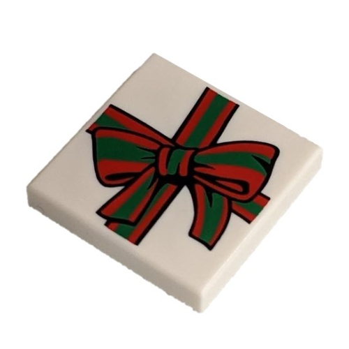 Tile 2 × 2 with Red and Green Ribbon with Bow (Gift) Print White
