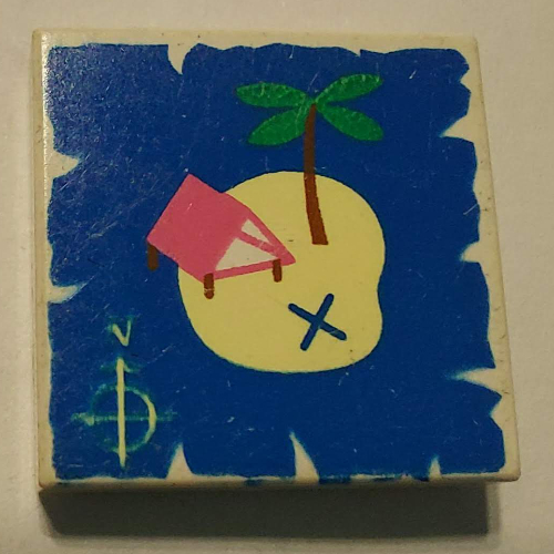 Tile 2 × 2 with Map Island with X and Palm Tree Print Weiß