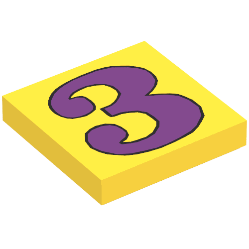 Tile 2 × 2 with Number 3 Purple Pattern Yellow