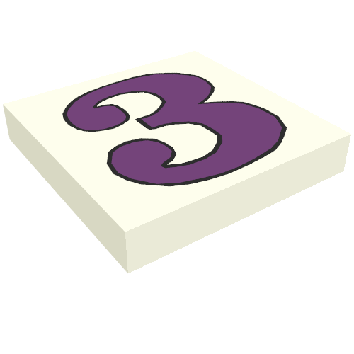 Tile 2 × 2 with Number 3 Purple Pattern Weiß