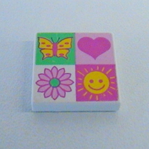 Tile 2 × 2 with 4 section Heart, Sun, Flower, Butterfly Print White