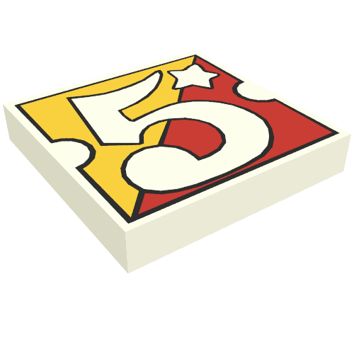 Fliese 2 × 2 mit Zahl 5 Fabuland gelber/roter Hintergrund (bedruckt)